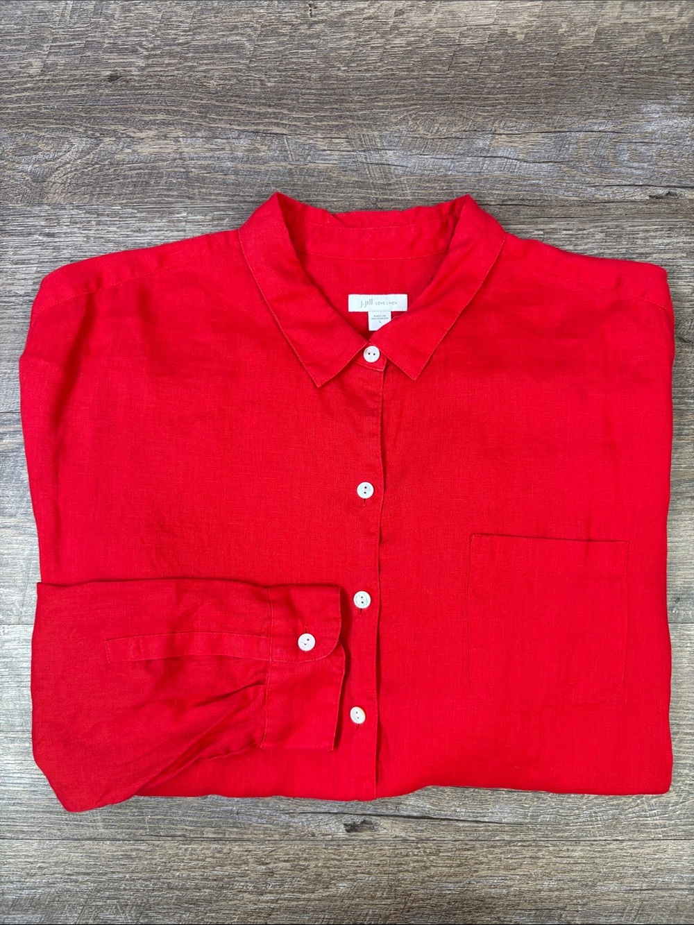 J.Jill Love Linen Button Front Shirt Women’s Large Red 100% Linen Relaxed Fit